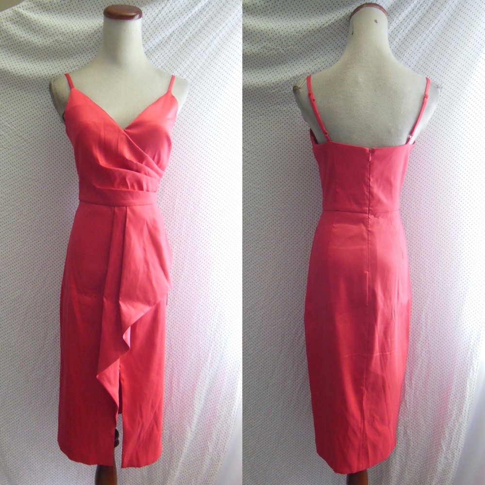 NEW Vince Camuto SALMON SATIN Pleat SLIT Front RUCHED SIDE Midi COCKTAIL DRESS 6